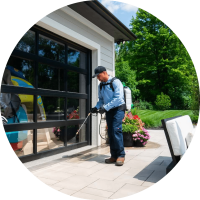 Pest Spray Application To Home Exterior.